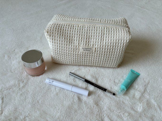 Trousse de toilette Eugénie - Nid d'abeille écru/ Jardin d'hiver