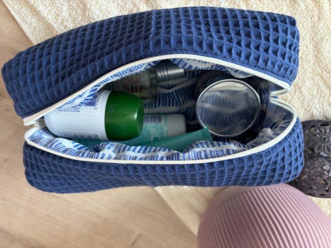 Trousse de toilette Eugénie - Nid d'abeille marine/Croisière