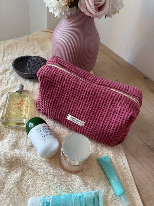 Trousse de toilette Eugénie - Nid d'abeille bordeaux/ Bain de fleurs