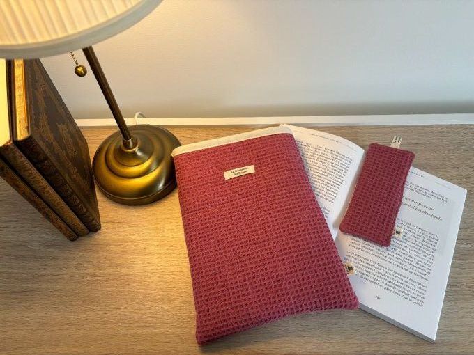 Housse Livre/Bujo Elisabeth - Nid d'abeille bordeaux