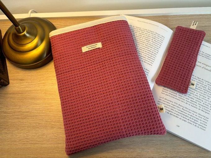 Housse Livre/Bujo Elisabeth - Nid d'abeille bordeaux